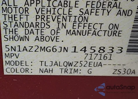 2018 Nissan Murano Sv z USA, uszkodzony, nr VIN 5N1AZ2MG6JN145833